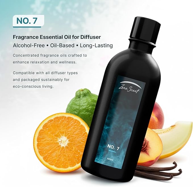 No.7 Luxury Essential Oil for Diffusers - Fruity & Sweet Aromatherapy with Orange, Peach & Vanilla - Uplifting Scent for a Bright & Welcoming Home
