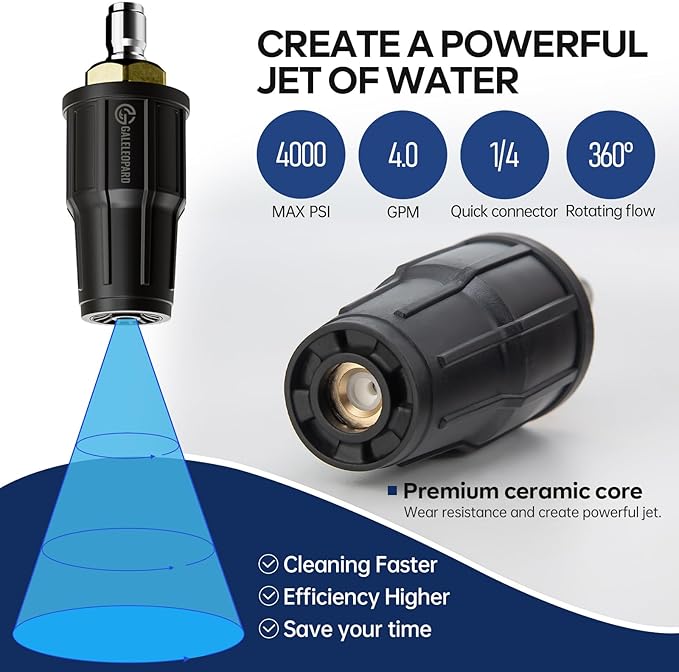 GALELEOPARD Turbo Nozzle Pressure Washer, 4000 PSI Pressure Washer Tips Rotating Turbo Nozzle, 1/4" Quick Connect Pressure Washer Replacement for Cleaning Concrete, Brick Surface (4.0 GPM)