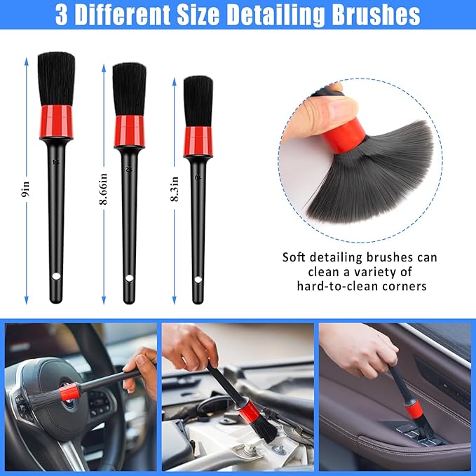 AUTODECO Car Detailing Kit, Car Detailing Brush Set, Bendable Car Wheel Rim Cleaner Brush Set, Car Detailing Brushes, Car Wash Cleaning Tools Kit for Interior, Exterior, Wheels, Blue