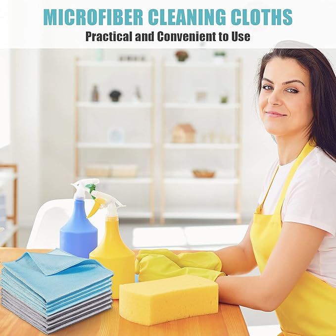 Tatuo 18 Pcs Microfiber Glass Cleaning Cloths (16 x 16) Polishing Cloth - Streak Free - Lint Free - Quickly Clean Windows, Glasses, Windshields, Mirrors, Stainless Steel, Monitor(Blue Gray)