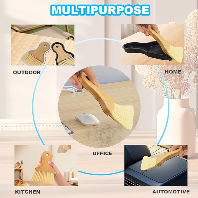 Mini Broom and Dustpan Set Portable Hand Broom with Bamboo Handle Small Crumb Sweeper for Home, Bathroom, Kitchen, Car Interior, Office, Pet Areas (Black)