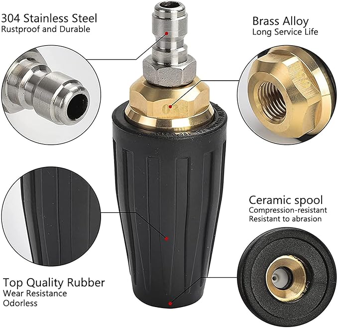 FKKWUOT Turbo Nozzle Pressure Washer Tips,4000 PSI 4.0 GPM 4.0 Orifice,with 5 Pieces Spray Tips Kit Multiple Degrees(0, 15, 25, 40, 65 Degrees) (Black-Single nozzle)