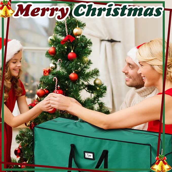 Paterr 2 Pack 7.5 ft Large Christmas Tree Storage Bag, 600d Waterproof Oxford Heavy Duty Artificial Christmas Tree Container Trees Storage Holder Bag Box with Reinforced Handle Dual Zipper(Green)