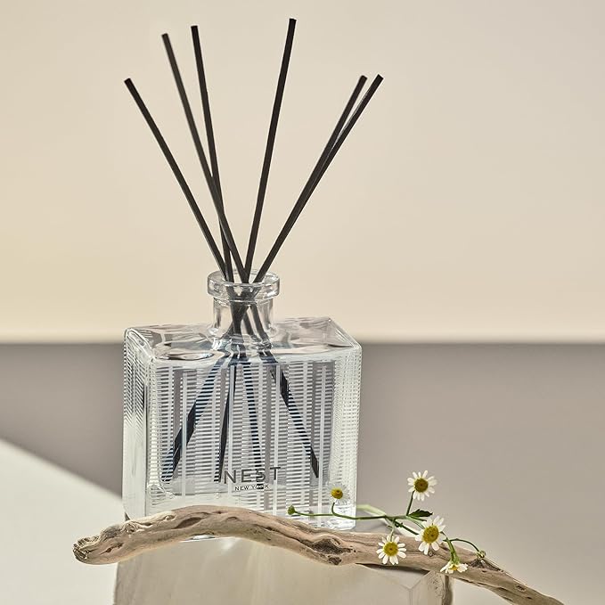 NEST New York Reed Diffuser, Driftwood & Chamomile - 5.9 fl oz - Fragrance for Up to 90 Days - Reusable, Refillable Glass Holder - Includes 8 All-Natural Reed Sticks - Flame Free