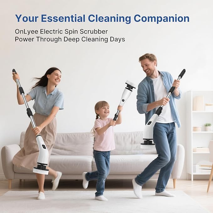 8 in 1 Electric Spin Scrubber for Cleaning Bathroom, 3000mAh Power Scrubber Cordless Cleaner with Long Handle, 3 Speeds Bathtub House Clean Brush Deep Cleaning for Tile, Shower, Wall, Floor