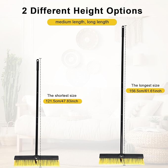 Zhehao 10 Pack 18 Inches Push Broom Outdoor, Multi Surface Garden Brush Broom with Adjustable 63" Long Handle for Deck, Driveway, Patio, Warehouse, Garage, Yard, Concrete Floor Cleaning (Yellow)