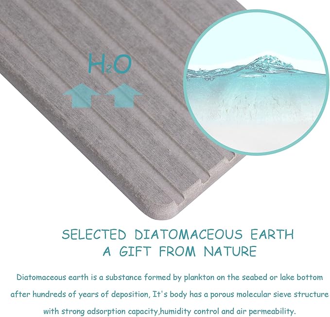 NiuYichee 2 PCS Water Absorbent Diatomite Coasters Rectangle, Grooved Design, Water Absorbing Stone Used for Hand Soaps & Plants & toiletries in The Modern Home