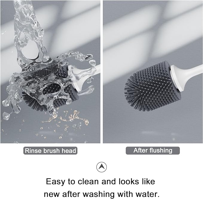 Lefree Silicone Toilet Brush and Holder, Bathroom Cleaner Brush Set, Non-Slip Handle Toilet Bowl Brush with TPR Soft Bristle, Wall Mounted/Floor Standing