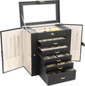 Kendal Extra Large Jewelry Box Jewelry Case PU Leather 6 Tier 5 Drawers Large Storage Capacity with Mirror Jewelry Storage Organizer Great Gift Also Good For Watches LJC-SHD5BK (black)