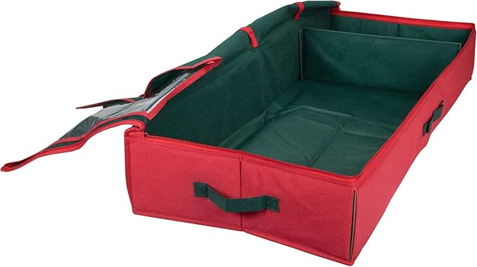 Northlight Christmas Decoration Storage Bag with Clear Transparent Lid, 24", Red and Green
