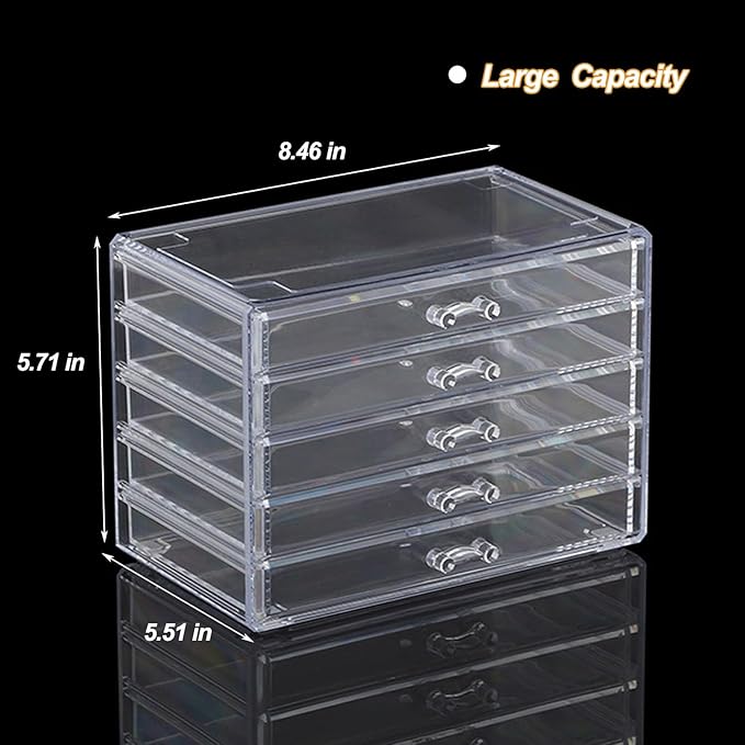 Earring Storage Box Organizer 5 Drawers Jewelry Organizer Acrylic Jewelry Storage Box Holder Compartment Transparent Display Storage Case Gift for Women Girls (5 Grids)