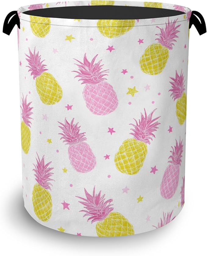 Pineapple Tropical Laundry Hamper,Dirty Clothes Laundry Basket with Handles Waterproof Oxford Cloth Storage Basket for College Dorms Bathroom Bedroom 16" x 20.8"