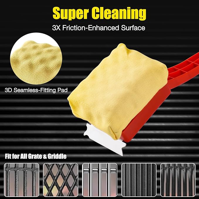 Grill Brush Bristle-Free – Steam Cleaning & Pumice BBQ Grill Cleaner with Replaceable Head – Includes 2 Cleaning Stones + 1 Extra Brush Head – Heavy-Duty Barbecue Scraper,Red