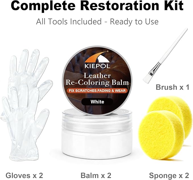 White Leather Repair Kit, White Leather Recoloring Balm, Leather Dye - Restore & Renew Scratch, Faded and Aged Leather & Vinyl Couches, Boots, Car Seats or Leather Furniture…