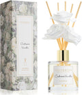 Cocorrína Reed Diffuser Set - 6.7 oz (200ml) Cashmere Vanilla Scent, 3 White Rose Foam Flowers & Cotton Sticks, Home Fragrance Reed Diffuser for Bathroom Shelf Decor