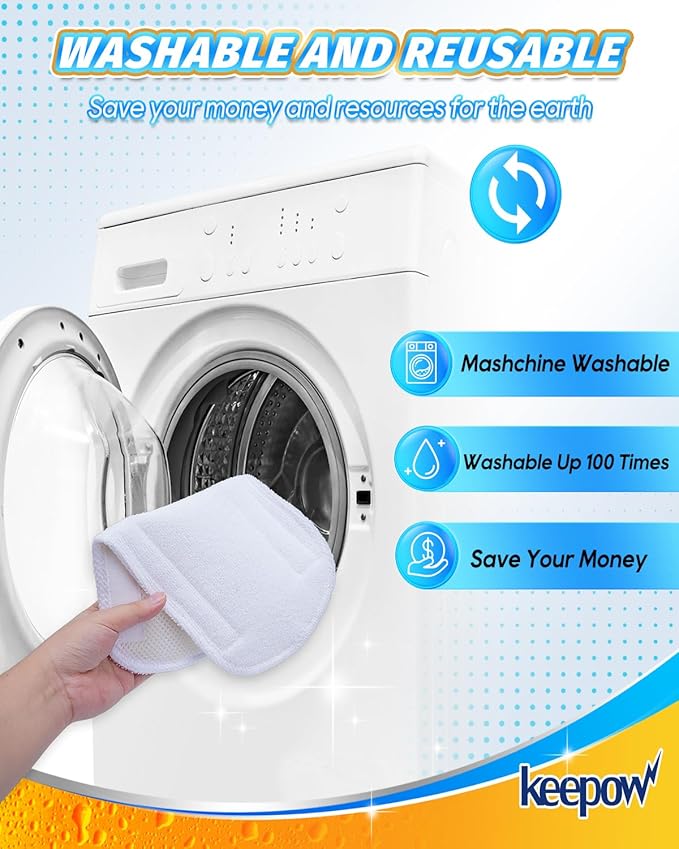 KEEPOW Upgraded Microfiber Replacement Pads Compatible with GorFanty Steam Mop GF-6610B/GF-6610 Fit for Neugo Steam Mops NE033/NE033M, Reusable Mop Pads for Mxnsewr Steam Cleaner Accessories 4PCS