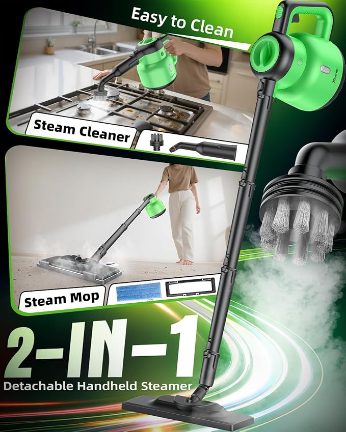 Steam Mop with Detachable Handheld Steam Cleaner for Home, 12-in-1 Multi Accessories, Quick 15s Heat, 221°F Floor Steamer & 320ml Water Tank, Powerful Steamer for Cleaning Floor, Carpet, Windows, Tile
