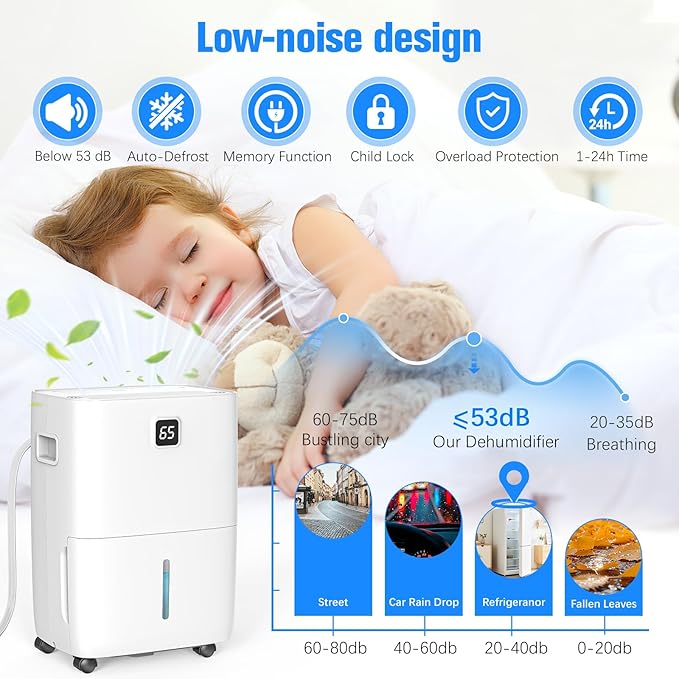 DEVERSE Max 80 Pints Energy Star Dehumidifier for Home/Bedroom/Basement, 4500 Sq.Ft Coverage, with Drain Hose, Smart Humidity Control & Large Tank