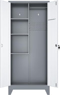 61" Broom Closet Storage Cabinet, Metal Storage Cabinet with Doors, Utility Cabinets for Brooms and Mops, Cleaning Tool Cabinets for Garage, Laundry Room, Bathroom (White)
