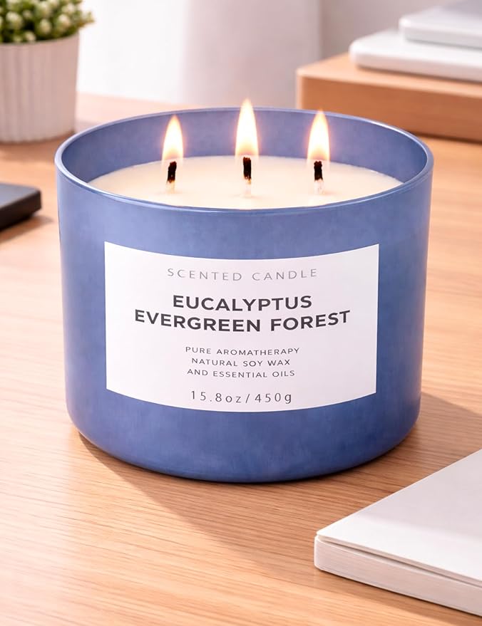 Eucalyptus Evergreen Forest 3-Wick Soy Candle, 15.8 oz | Winter Pine, Balsam Fir & Evergreen Scented Candle | Woodsy Aromatherapy Candle for Home | Clean Burn, Long-Lasting