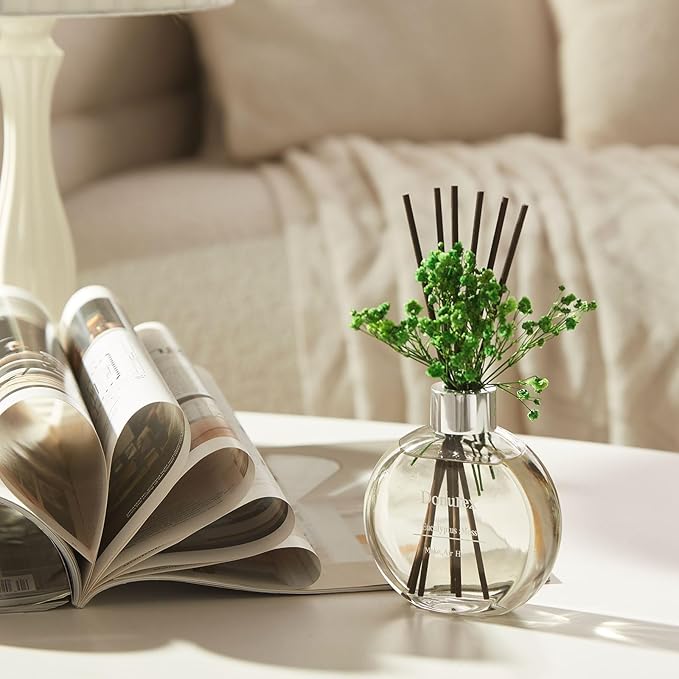 Flower Reed Diffuser Set 5.07oz Eucalyptus & Moss Scent Diffuser with Sticks Home Fragrance Reed Diffuser for Bathroom Shelf Decor