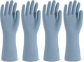 Rubber Cleaning Gloves for Dishwashing, 4 Pairs Reusable Kitchen Gloves for Washing Dishes and Household Cleaning, Blue Dish Gloves with Flocked Lining and Non-Slip Grip, Pefect for Woman Men - S