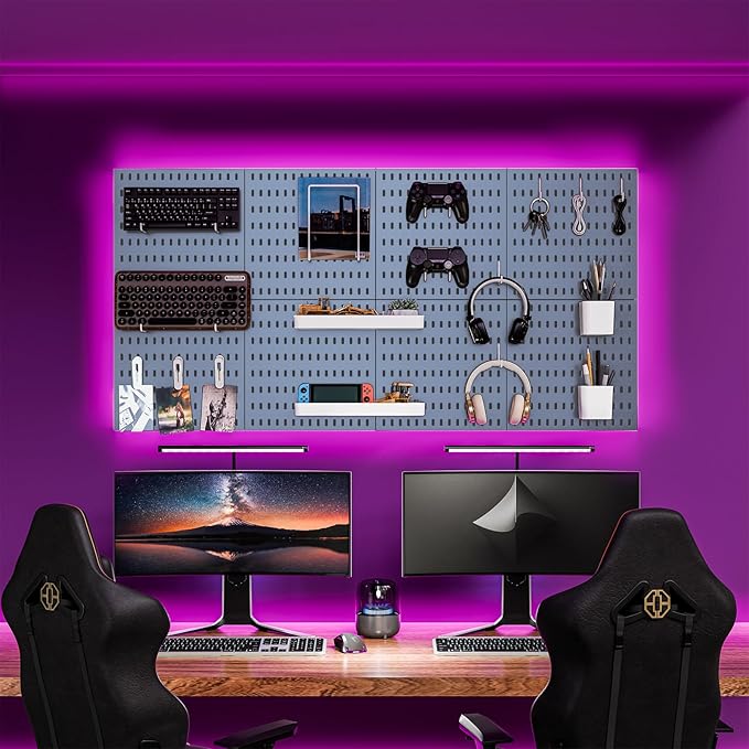 RIVTUN Wall-Mounted Pegboard Kit, 50.4" x 25.2" Organizer Panel – Large, Cost-Effective & Nail-Free Installation Blue