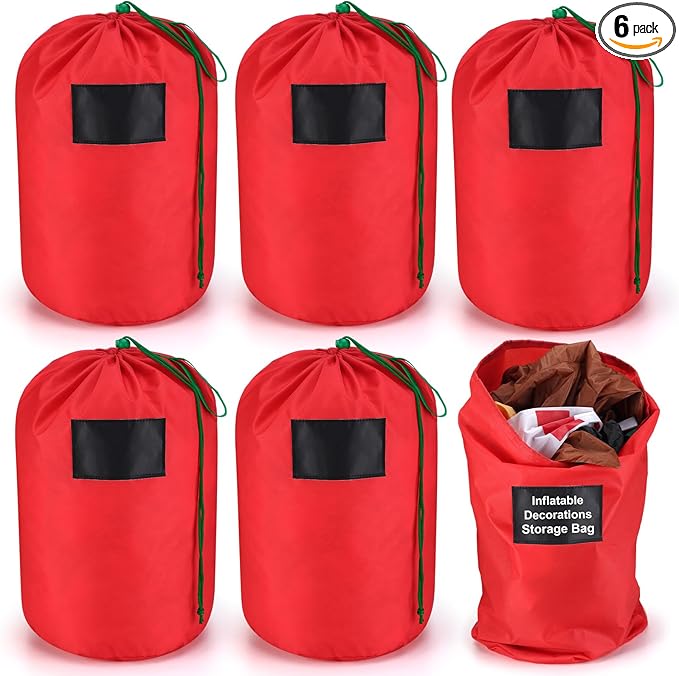 6 Pcs 21 x 12 Inch Red Inflatable Decorations Storage Bag Waterproof Inflatable Decorations Storage Bag Christmas Storage Containers for Holiday Ornaments Accessories Gift Organizer