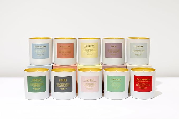 Moodcast Charmer Scented Candle – Aesthetic Candle for Home, Italian Bergamot, Juniper & Yerba Santa, Clean Coco Wax Blend, Vegan, Paraben-Free, 45-Hour Long Lasting Burn – 8oz