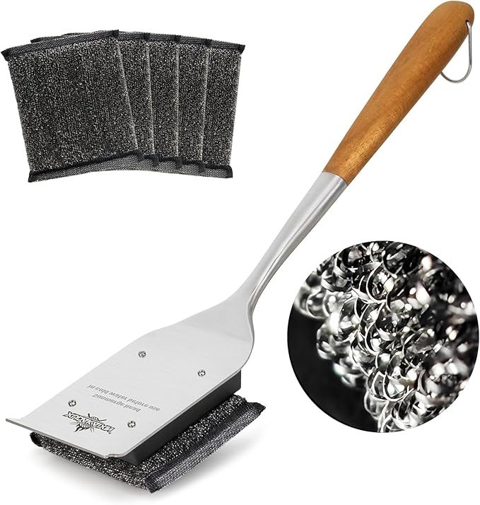 XUDAKAIXIN Grill Brush Bristle Free,with 5 BBQ Replacement Head,Perfect for Cast Iron, Stainless Steel Grates, [Ultra Safe & Efficient] Grill Cleaner for Outdoor Grill,Gifts for Men/Dad