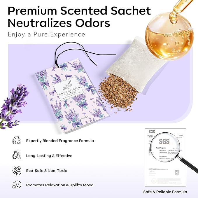 MYARO 20 Packs Lavender Linen Scent Sachet Long Lasting Closet Drawer Deodorizer Home Air Freshener Room Odor Eliminator