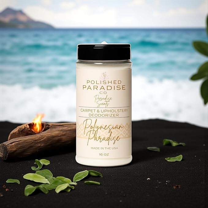 Polished Paradise Co Paradise Scents Carpet and Upholstery Deodorizer, Tropical Scent Powder for Rugs and Textiles, 16 Oz (Polynesian Paradise)