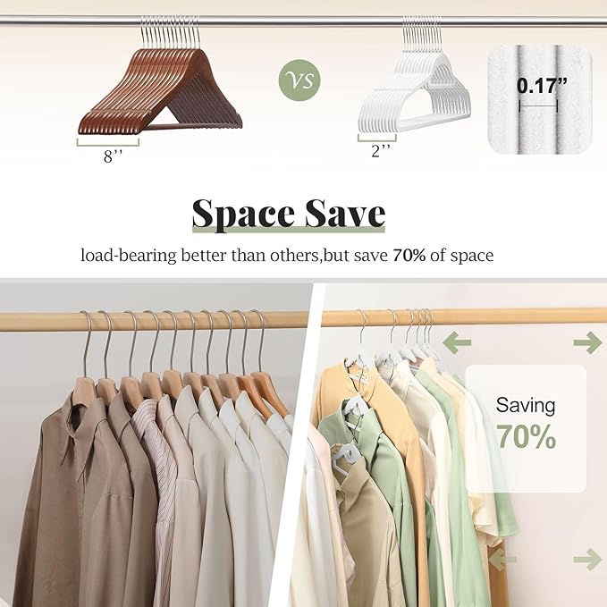 UEAKPIC Velvet Hangers 50 Pack, S-Shaped and Stackable Non Slip with 360°Swivel Hook, Ultra Thin and Space Saving Flocked, for Suits, Shirts, Coats, 15Lbs Capacity Heavy Duty, White