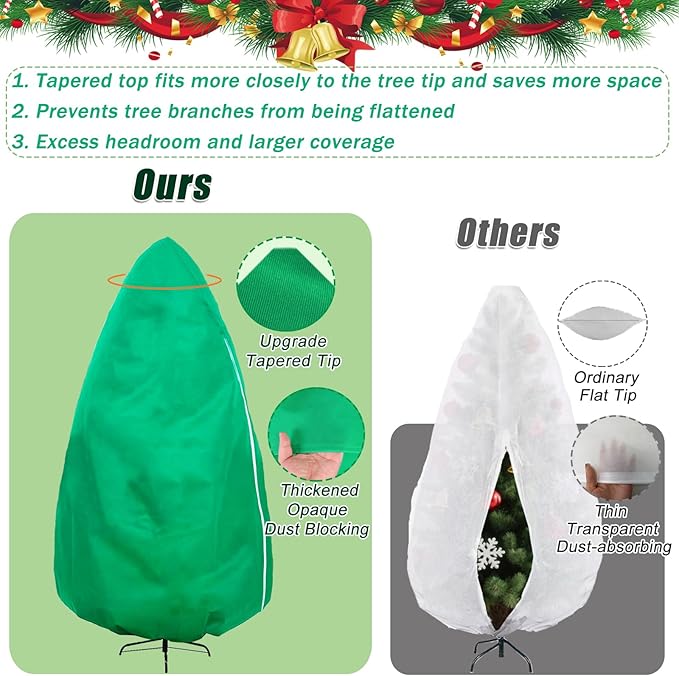 Upright Christmas Tree Storage Bag, Tapered Christmas Tree Cover for 7.5 FT Artificial Tree Standing with Ornaments, Tear Resistant Holiday Assembled Xmas Tree Bag with Zipper and Drawstring (Green)
