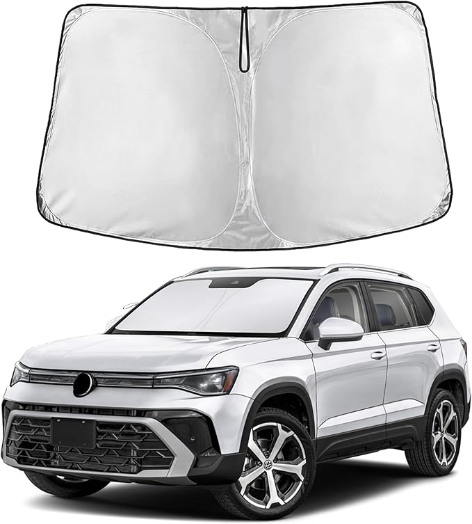 EcoNour Windshield Sun Shade Compatible for Volkswagen Taos 2022–2026 | SUV Front Window Sunshade | Foldable Sun Visor Protector | Blocks UV Rays & Reduces Cabin Heat