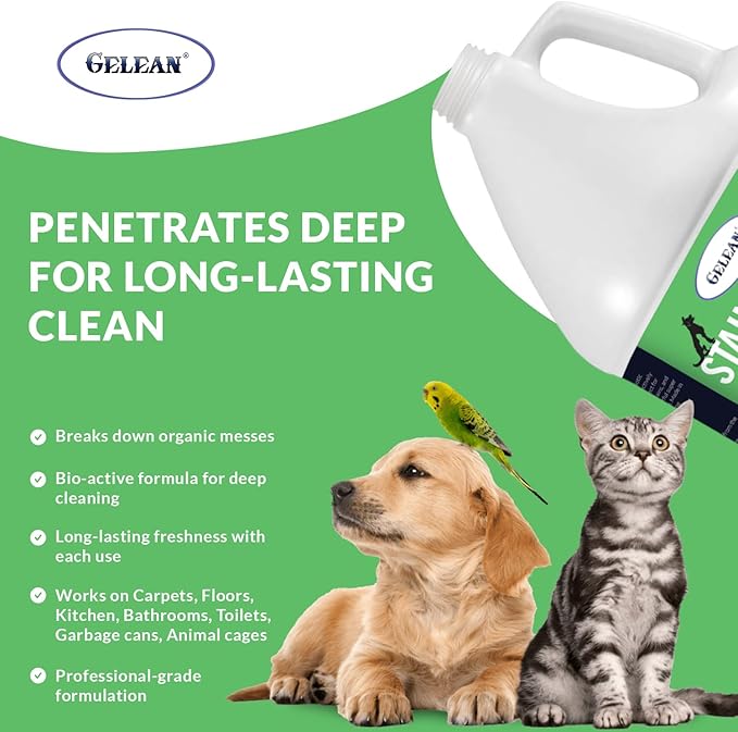 Strong Stain & Odor Eliminator - Cats & Dog Enzymatic Urine Destroyer -MADE IN USA- Fresh Scent Multi-Purpose Pet Stain Remover for Floors, Carpet, Bathrooms, Drains & Trash Deodorizer cleaner, 128oz