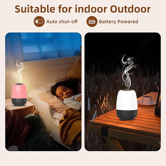 150ML Rechargeable Battery Powered Essential Oil Diffuser, Cordless Portable Aromatherapy Diffuser,7-Hour Run time, 7-Color LED Lights