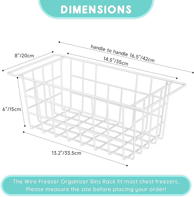 DPZM 2Packs 16.5 inch Chest Freezer Organizer, Refrigerator Organizer Bins, Freezer Baskets with Handles, Metal Wire Baskets for Snacks, fruits, Potatoes, Meat