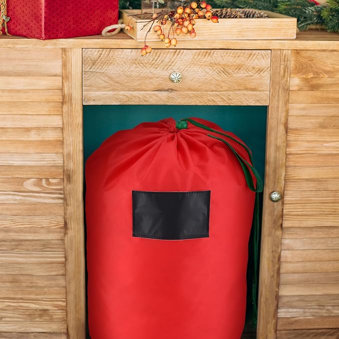3 Pcs 21 x 12 Inch Christmas Inflatable Decorations Storage Bag with Blackboard Drawstring Waterproof Christmas Storage Containers for Holiday Xmas Ornaments Accessories Gift Organizer(Red)