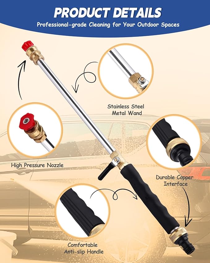 Belkid Upgraded Jet Nozzle Power Washer for Garden Hose, Includes 2 High-Pressure Nozzles and Quick Connectors | Hydro Jet High Pressure Washer Tools
