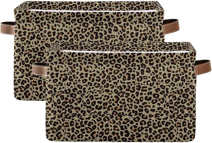 ALAZA Cheetah Leopard Print Animal Skin Foldable Storage Box Storage Basket Organizer Bins with Handles for Shelf Closet Living Room Bedroom Home Office 2 Pack