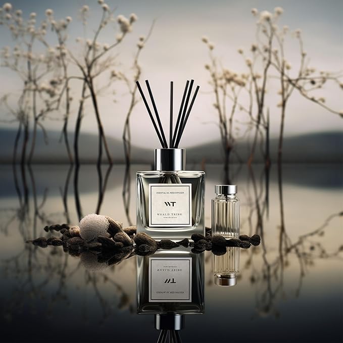 WEALD TRIBE Reed Diffuser Set for Bathroom Air Fresheners with Real Flower, Oil Diffuser Stick | Vanilla Whiskey Scent 5.1 fl oz Home Fragrance with Sticks Defusers | House Bedroom Office Shelf Decor