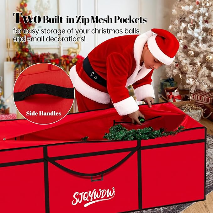 Christmas Tree Storage Bag, 12 Ft Christmas Tree Bag, Reusable Heavy Duty 600D Oxford Cloth, Built-in Double Mesh Bags, Double Zippers for Large Artificial Christmas Tree(65×23×27in, Red)
