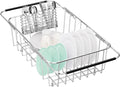 Fanbsy Small Dish Drainer Rack in Sink Adjustable, Expandable Stainless Steel Metal Dish Drying Rack Organizer with Stainless Steel Utensil Holder Over Inside Sink Counter, Rustproof(for 1-2 People)
