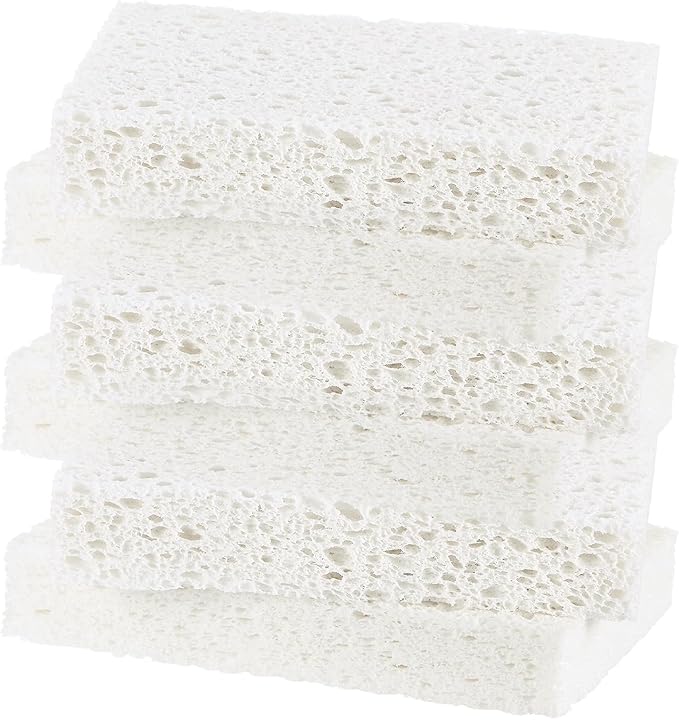M METERXITY 6-Pack Kitchen Sponges, Condense Eco Cellulose Non-Scratch Scrub Heavy Sponge for Kitchen/Household/Bathroom, Clean Tough Messes Dish Scrubber [White]