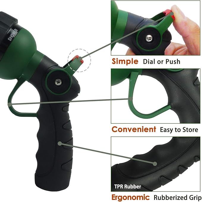 H2O WORKS Garden Hose Nozzle Thumb Control Heavy Duty Metal Water Nozzle with Adjustable Watering Patterns High Pressure Hose Nozzle Sprayer, Pefect for Car Washing and Pets Showering