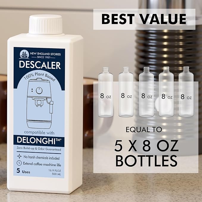 10 Uses DeLonghi Compatible Descaling Solution, Specially Designed to Clean Delonghi Coffee Machines and Maker - 33.8oz Espresso Coffee Maker Cleaner, Coffee Pot Cleaning Limescale Remover