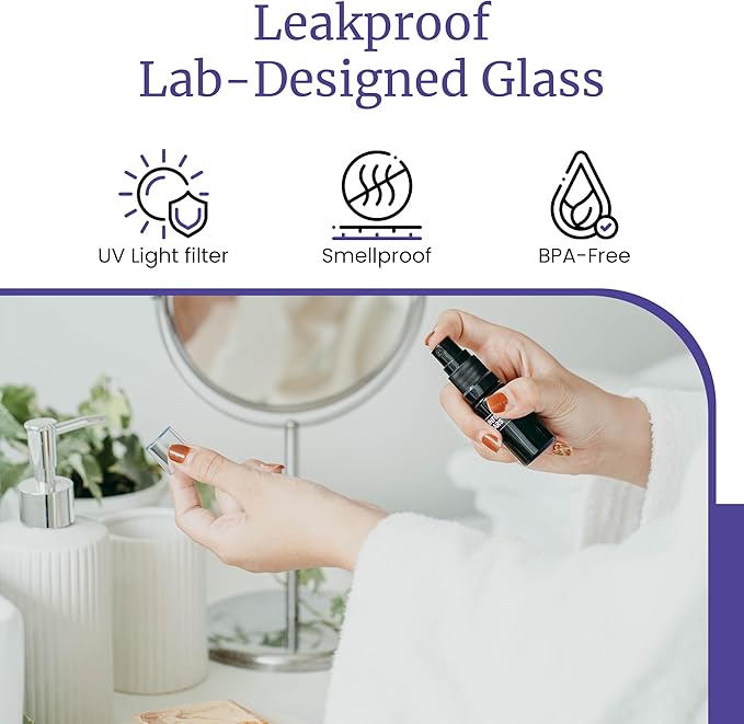 Infinity Jars 10 Ml (.34 fl oz) Black Ultraviolet Glass Fine Mist Spray Bottle Cleaning Products Refillable Containers Homemade Perfume Blends Room, Sprays Bath Beauty Hair, Screw Top Bottles