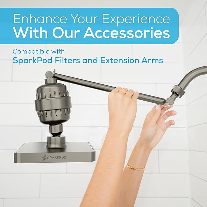 SparkPod Shower Head - High Pressure Rain - Premium Quality Luxury Design - 1-Min Install - Easy Clean Adjustable Replacement for Your Bathroom Shower Heads (Elegant Brushed Nickel, 8 Inch Square)