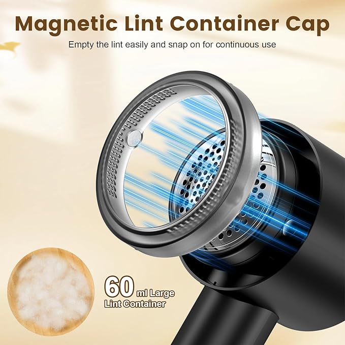 Lentorgi Fabric Shaver Electric Fuzz Remover, 2 in 1 Rechargeable Sweater Shaver with Lint Roller, Magnetic Cap, Digital Display, 2 Extra Blades, Defuzzer for Clothing Furniture Couch - Black